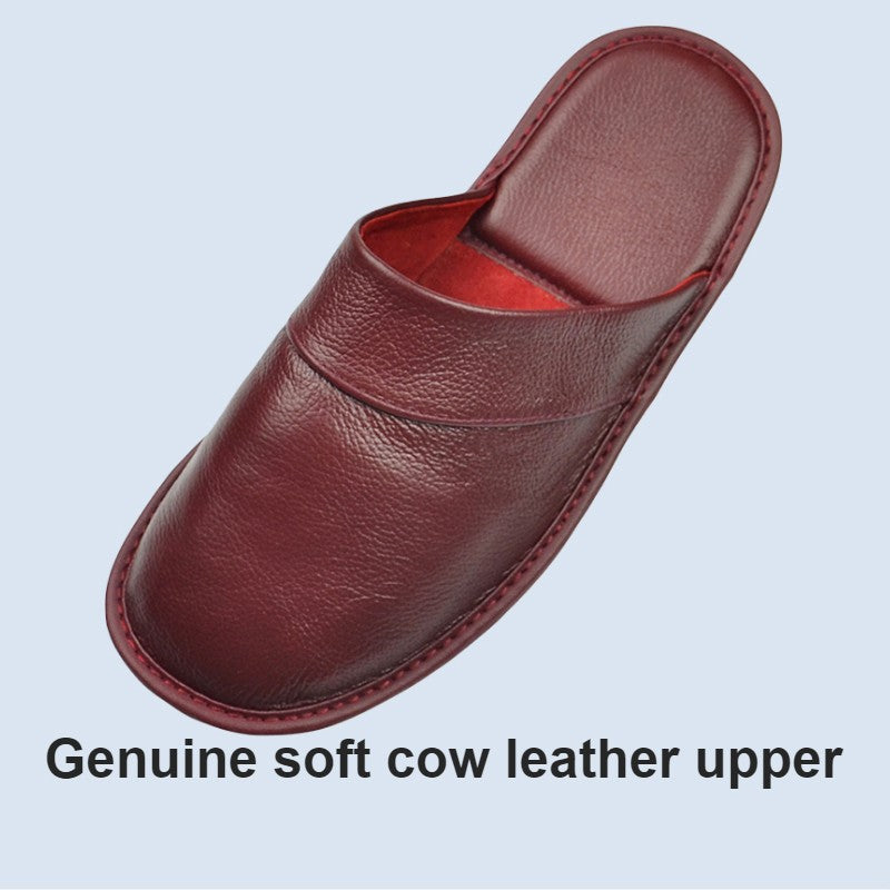 Genuine Cow Leather Slippers Homes in indoor slipper Spring Autumn summer men women elderly non-slip casual single Slides shoes