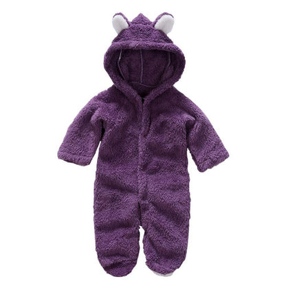 Winter Newborn Baby Plush Bodysuit Jumpsuit Cartoon Hoodies Boy Girl Romper Twins Clothes Korean version 0-12M
