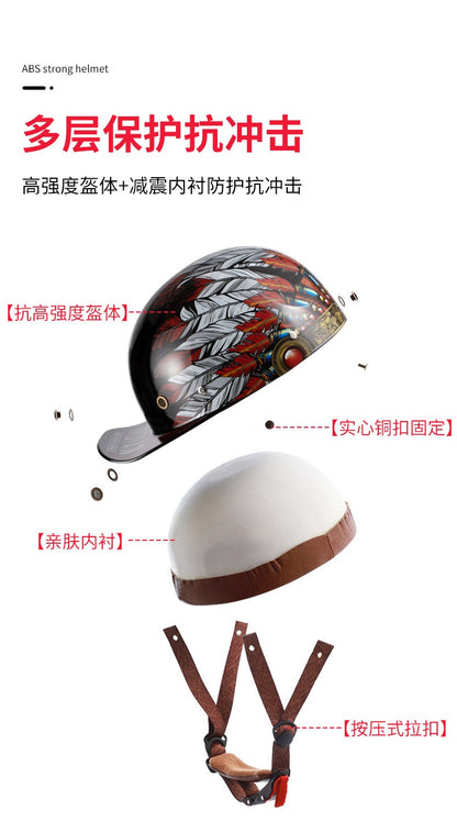 Boné de beisebol com personalidade retrô de gângster para homens e mulheres, capacete de motocicleta, capacete de beisebol, capacete de carro elétrico, meio capacete