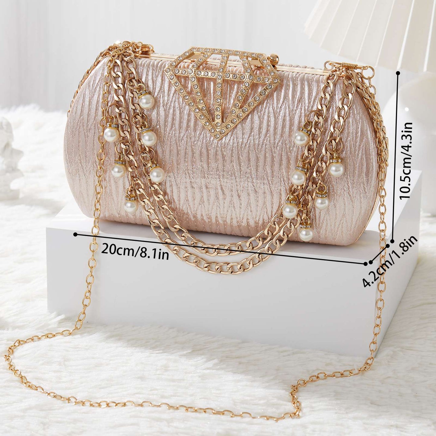 Luxury Evening Clutch Bag for Women With Pearl Decor Diamond Buckle Formal Wedding Handbag Clutch Purse With Chain Dinner Bag
