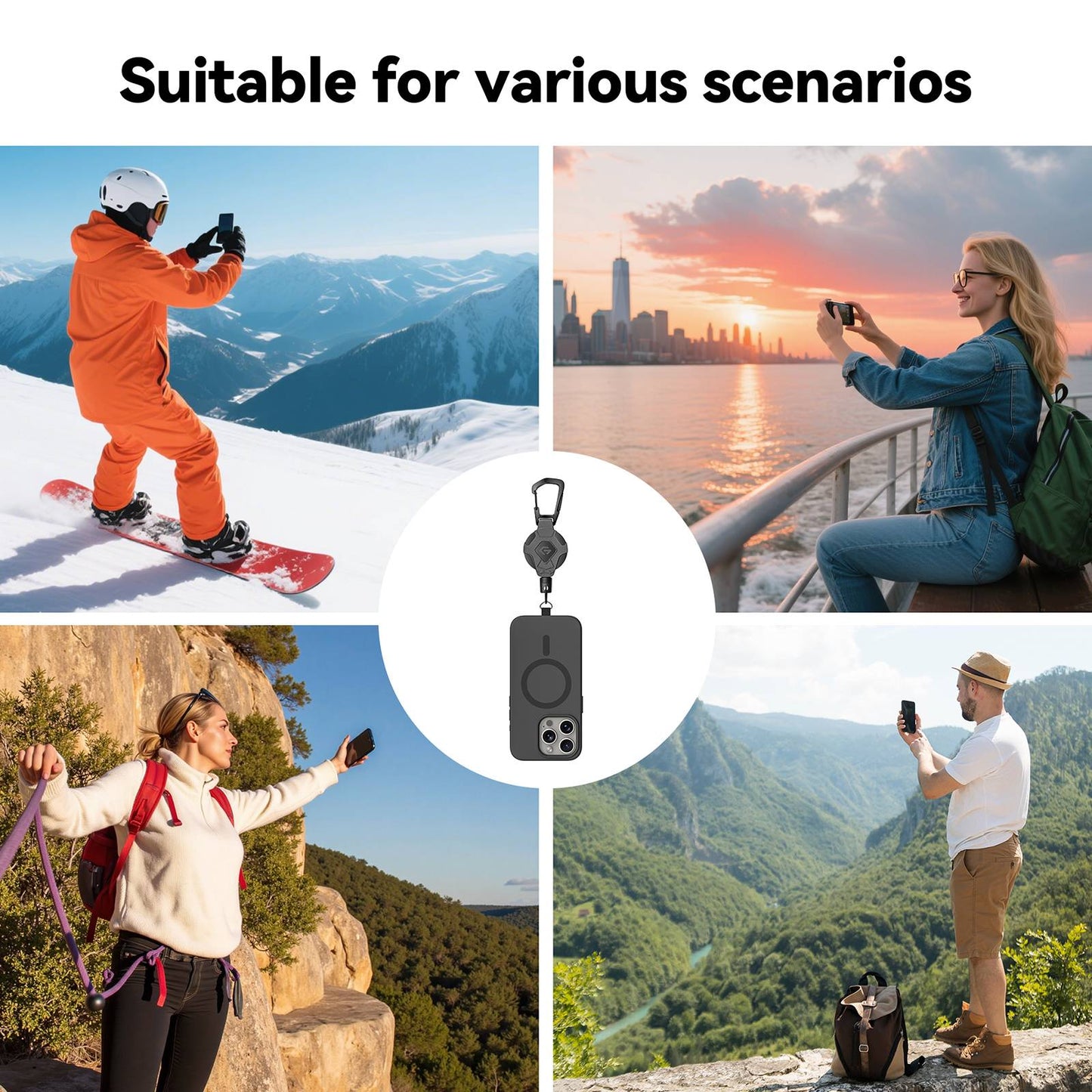 GITFOS Retractable Keychain Heavy Duty Tactical ID Badge Reel Strap Holder With Phone clip fastener Retractable Cord KeyRing