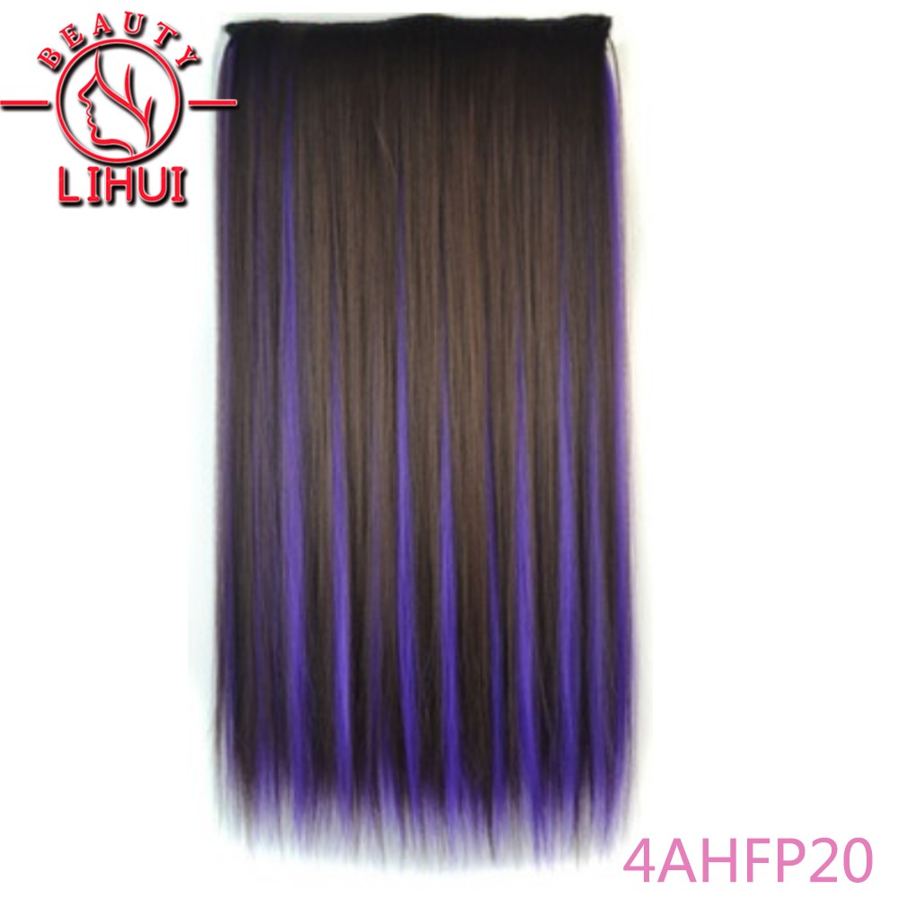 Extensões de cabelo sintéticas com clipe, longas e lisas, com 5 clipes em uma única peça, extensões de cabelo multicoloridas LIHUI