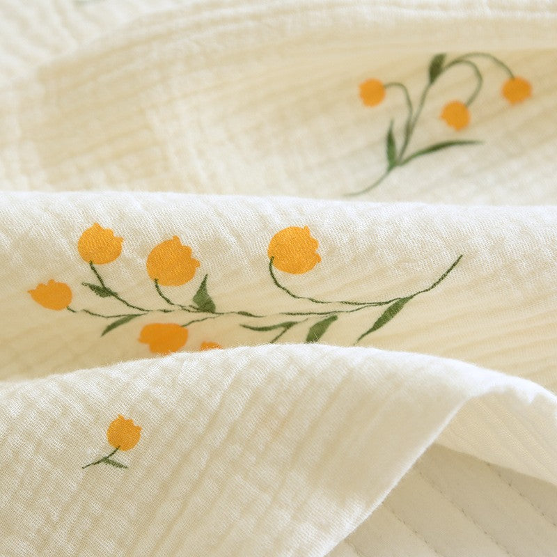 New summer women's cotton crepe three-piece short sleeve + shorts + trousers large size simple flower pajamas home service suit