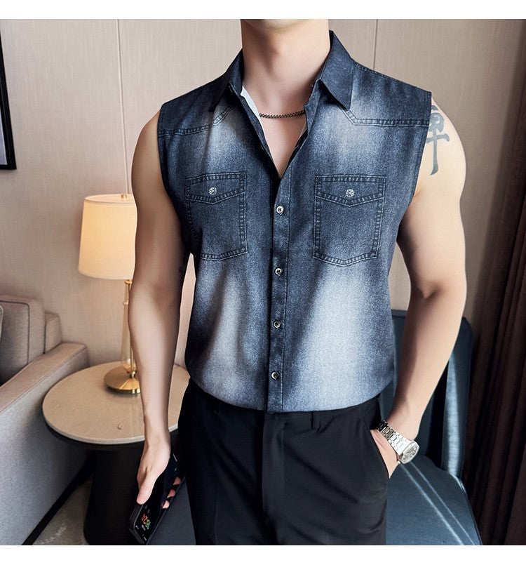 Men's Slim-Fit Sleeveless Denim Shirt Vest: WashedFabric Wrinkle-Free & Stylish Casual Wear? M-4XL