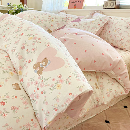 Bedding Set 100% Cotton Duvet Cover Set 3pcs Twin/Full Cartoon Print | Hypoallergenic, 1 Duvet Cover 2 Pillowcases, No Shrink