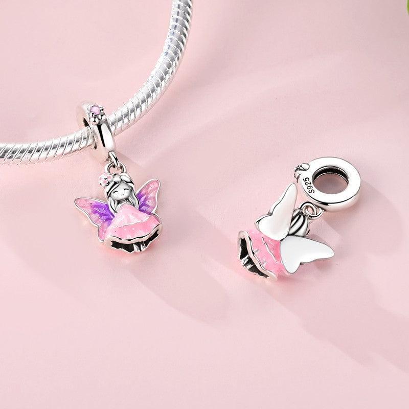 Pingente Charm Libélula Tema Primavera Prata Esterlina 925 Borboleta Flor Pendente Compatível com Bracelete Colar Joias DIY