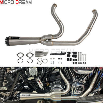 2 into 1 Motorcycle Engine System Pipe Slip on Exhaust Mufflers For Harley Street Glide ST FLHXST EFI FLHX Special FLHXS 2017-25