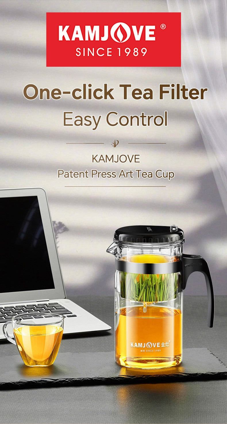 KAMJOVE Tea Pot for Infusions One-touch Tea Filtering Heat-resistant Glass Tea Cup 200/300/500/1000/1200ML Tea Brewing Kettle