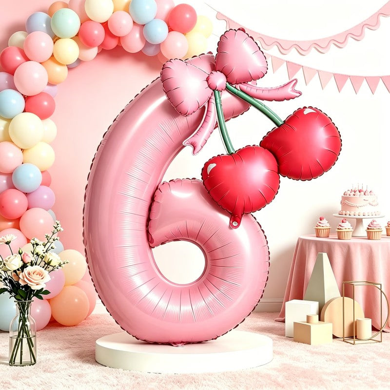 Cherry & Bow Balloon Kit Pink Number Balloons Birthday Wedding Anniversary Holiday Party Background Shooting Props
