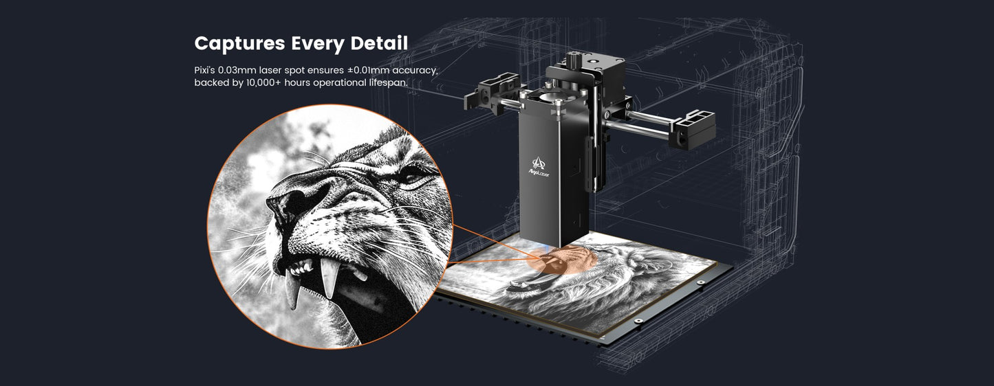 Máquina de Gravação a Laser AlgoLaser PIXI Portátil e Inteligente com Tela Sensível ao Toque de 3,5", Desenho à Mão/Sem Fio/Cartão SD/Gravação Offline