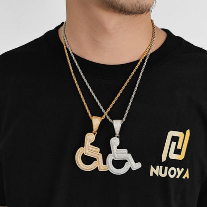 Iced out Copper Zircon Charm Pendant Men Women Hip Hop Jewelry Wheelchair Logo Personality Pendant Necklace Bling