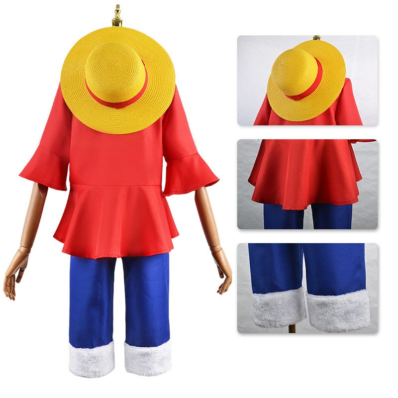 Anime Piece Pirate Luffy Cosplay Costumes Monkey D Sun God Two Years Later Cos Adult Kids Carnival Party Red Top Pants Suits Hat