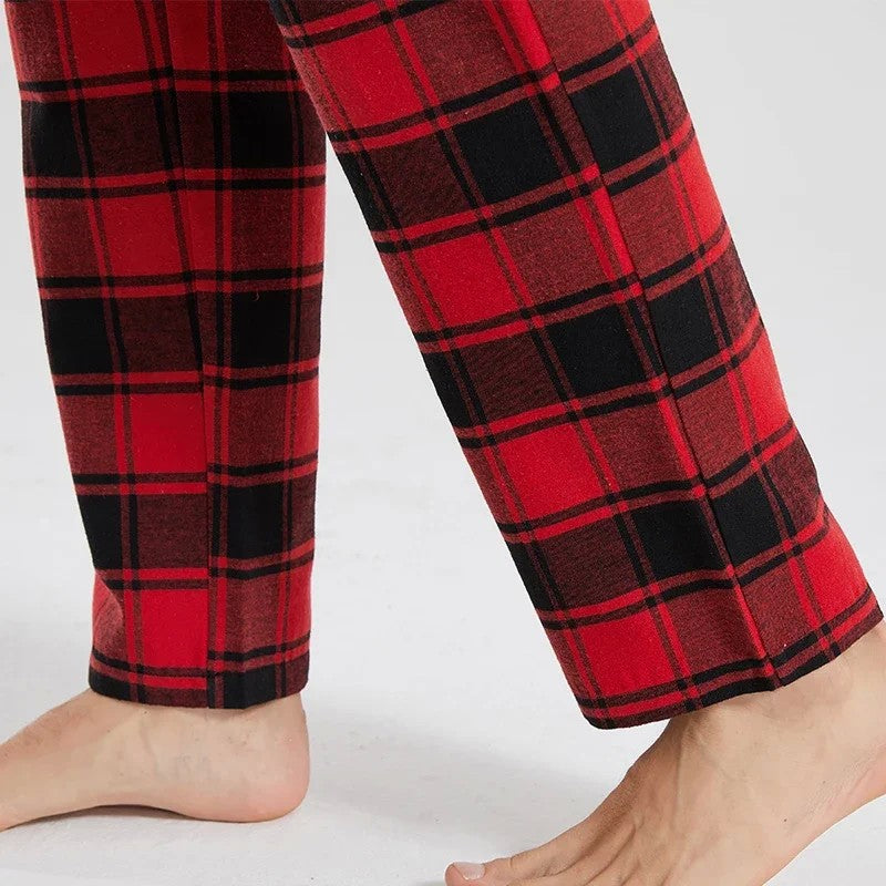 Fashionable casual plaid red plaid pajama pants new men's plaid pajamas soft and comfortable elastic waistband slacks