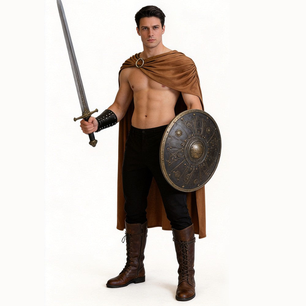 Men Spartan Warrior Cape CostumeMedieval Knight Cloak Set Halloween Carnival Masquerade Party Cosplay Outfit for Adult Male Stag