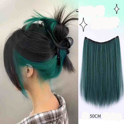 Extensões de Cabelo Sintético em V de uma Peça com 4 Clips Cabelo Liso Longo Peruca Cor 50CM Cabelo Falso Natural