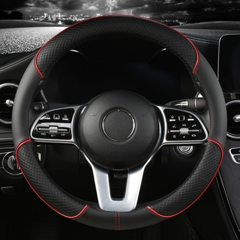 Capa de Volante de Couro All Seasons Diamond Ajuste Universal para 14,5-15 polegadas Capa de Couro Durável Design com Veias Antiderrapantes