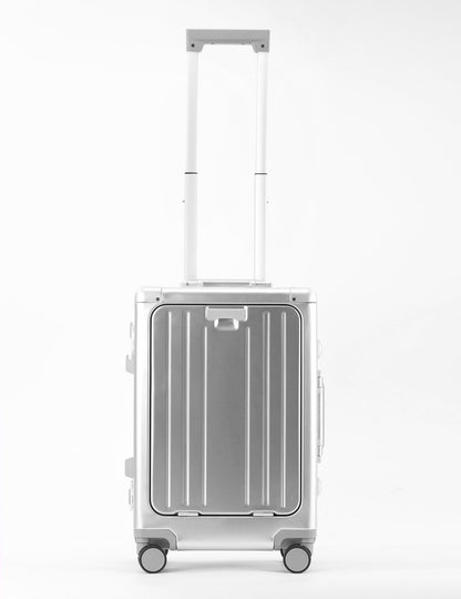 All Aluminum-magnesium Suitcase Front Opening Rolling Luggage with USB Charging Plug TSA Lock Trolley Case 20" Boarding Travel