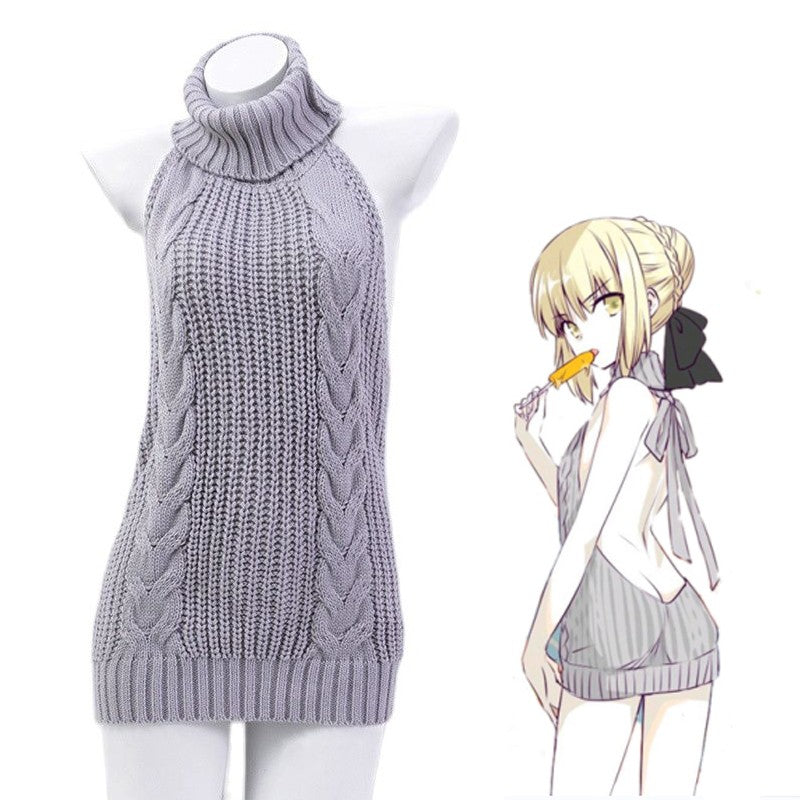 Japanese Anime Cosplay Costume Halter Sweater Dress Swimsuit Swimwear Uniform Sexy Lingerie