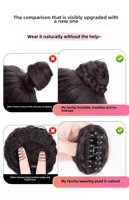 Cat Ear Wig Claw Clip Bun Hairpiece Cute Double Bun Hair Accessory Updo Flower Bun Synthetic Wig