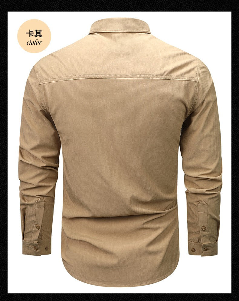 Spring Autumn Men Long Sleeved Shirt Men Tactical Work Shirts Tops Outdoor Multi-pocket Quick Drying Hiking Fishing Cargo Shirts