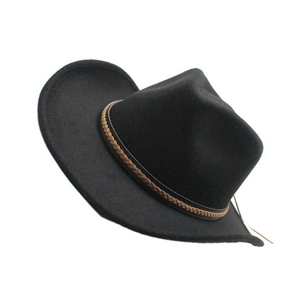 Classic Cowboy Hats for Women Men Retro Cowgirl Hats Wide Brim Felt Hats with Decorative Band
