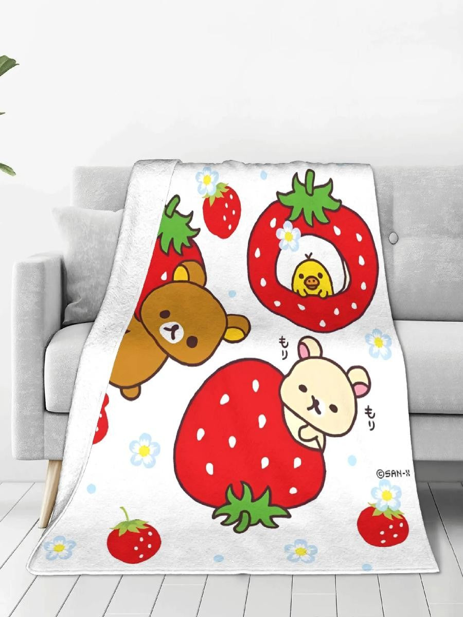 Manta Macia e Quentinha do Desenho Rilakkuma para Crianças, Padrão de Colcha de Pelúcia Perfeito para Sala de Estar, Colcha de Flanela para Sofá-Cama
