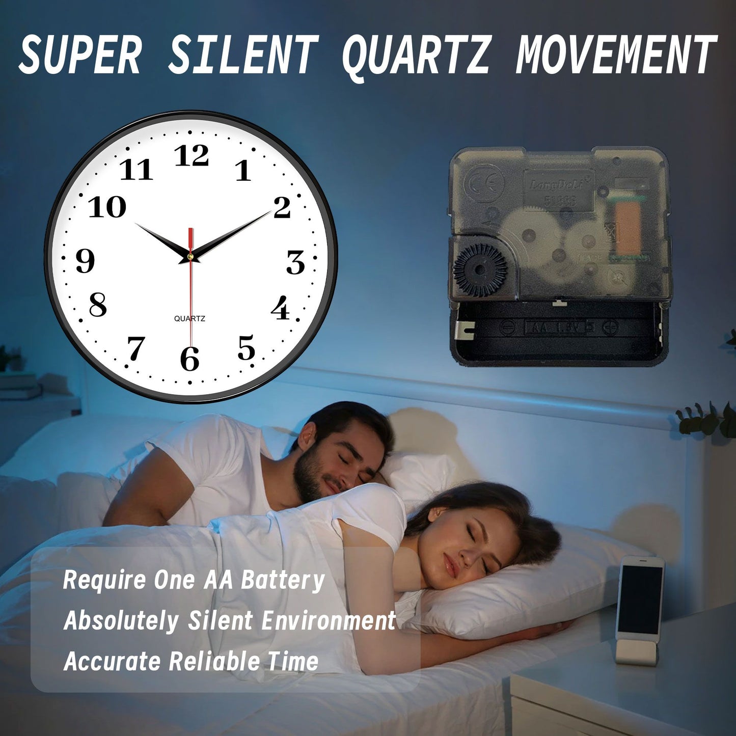 An 8-inch silent wall clock, modern white wall clock with simple design, battery operated quartz clock, adorns the family living