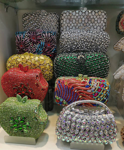 XIYUAN Popcorn Crystal Clutch Bags MINI Metal Box Minaudiere Purses Wedding Party Dinner Handbags Rhinestone Clutches Bags Gift