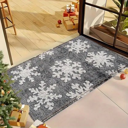 VIKAMA 1PC Winter Christmas Floor Mat 2D Print White Snowflake Pattern Bathroom Kitchen Entrance Home Bedroom Holiday Decor Rug