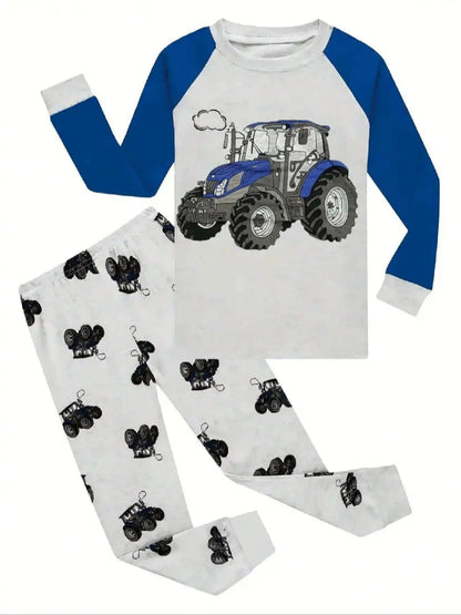 Toddler Boys Long-sleeved Truck Print Pajamas Sets Kids Boy Home Wear Set Cartoon Pajamas Two-piece Set