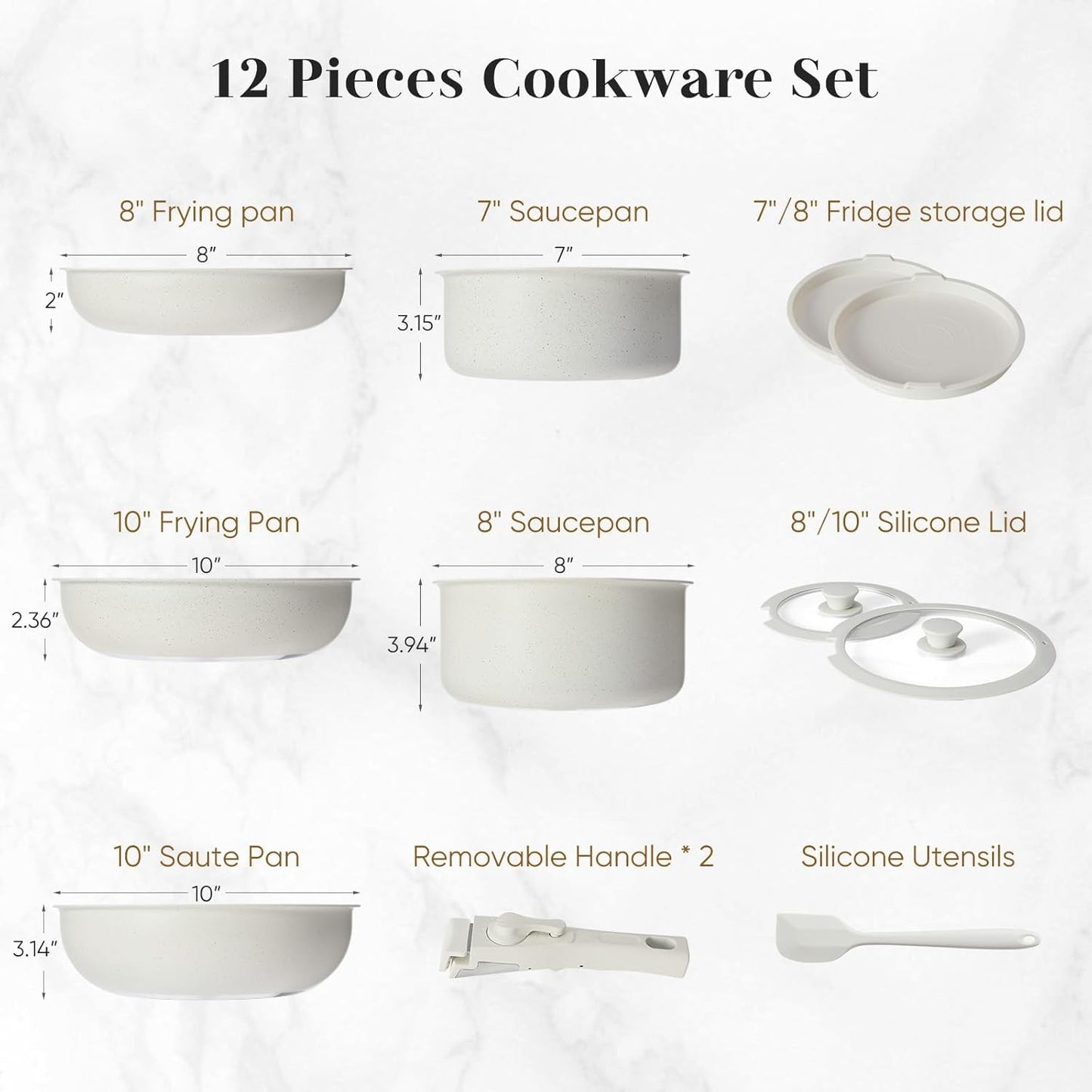 12 Pcs Ceramic Nonstick Cookware Set, Carote Pots and Pans with Removable Handles, Non-Toxic Cow Print Design Kitchen Essentials