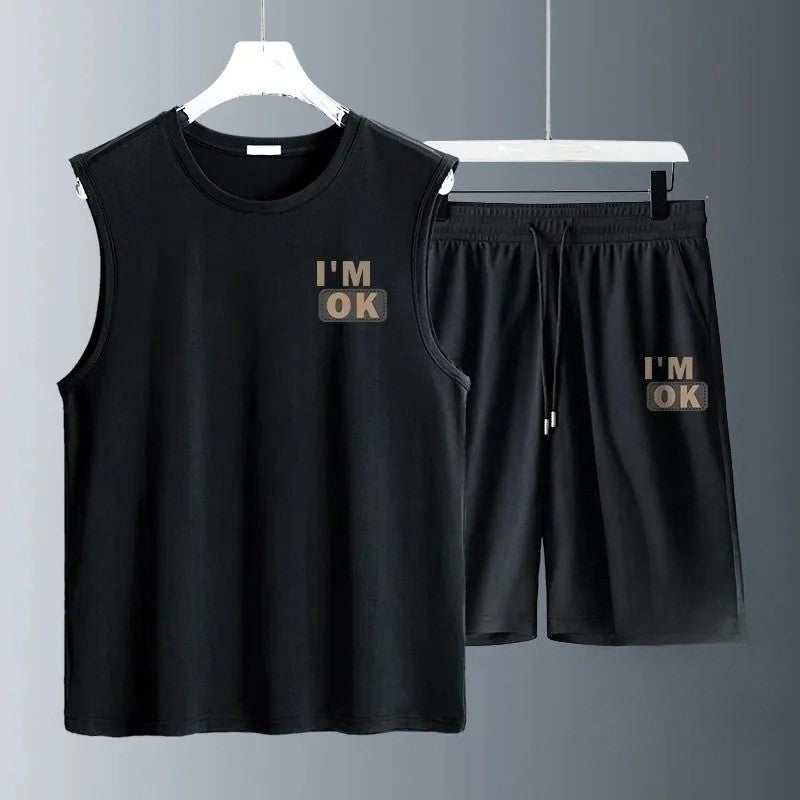 2024 Summer Men Clothing Harajuku Breathable fashion Sportswear Basketball suit casual short-sleeved T-shirt + shorts 2-piece