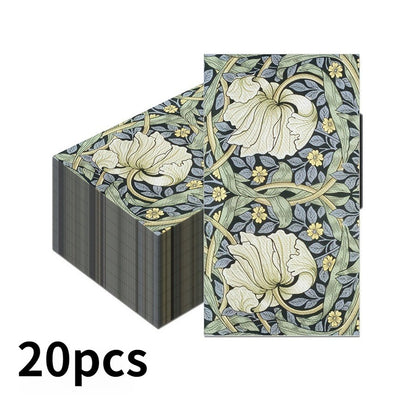 20pcs/Set Vintage Pattern Vine Long Paper Napkins, Disposable Dinner Paper for Party Wedding, Tissues Bathroom Hand Towels