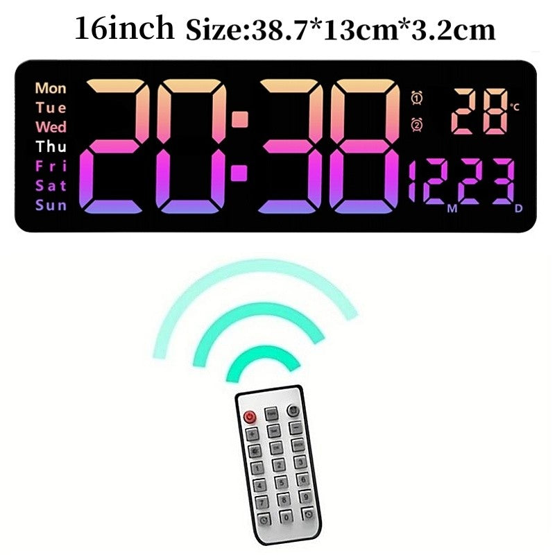 Large Digital Wall Clock Temp Date Week Display Remote Control Power Off Memory Table Clock Wall-mounted Dual Alarms LED Clocks