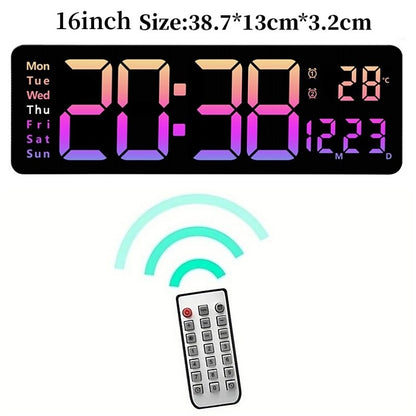 Large Digital Wall Clock Temp Date Week Display Remote Control Power Off Memory Table Clock Wall-mounted Dual Alarms LED Clocks