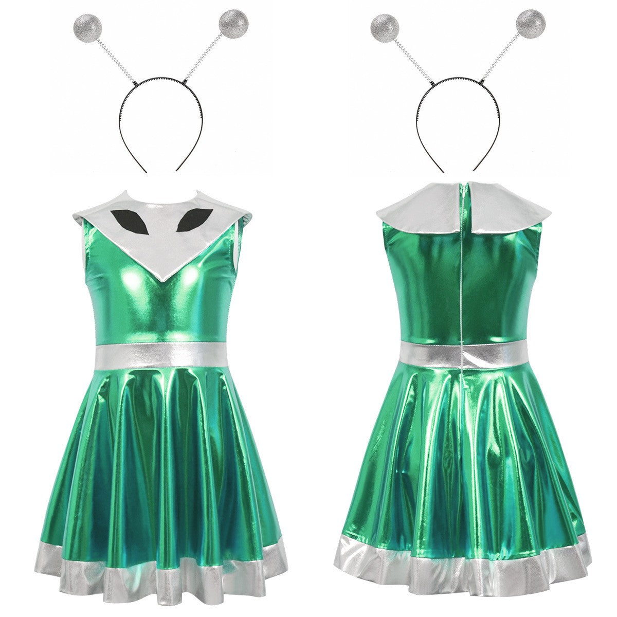 Cyber Alien Laser Reflective Alien Cosplay Dress, Adult and Children's Party Outfit, Including Tentacle Headpiece