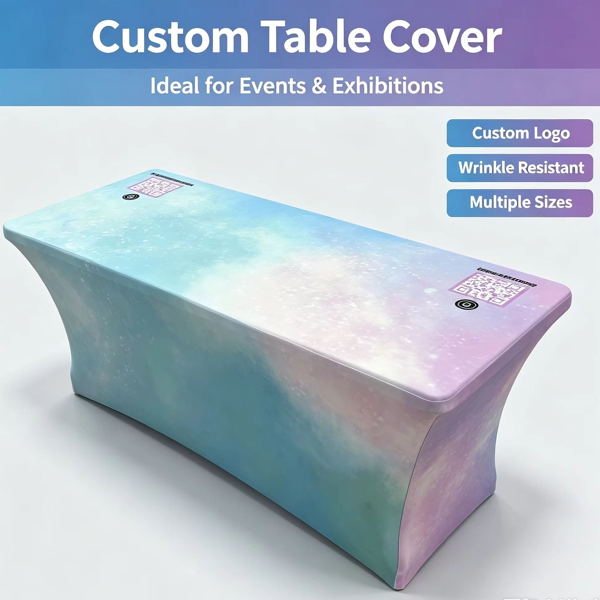 Custom Printed Fitted Tablecloth 4ft 6ft 8ft Table Cover for Business Events Exhibition Trade Show Advertising Decor