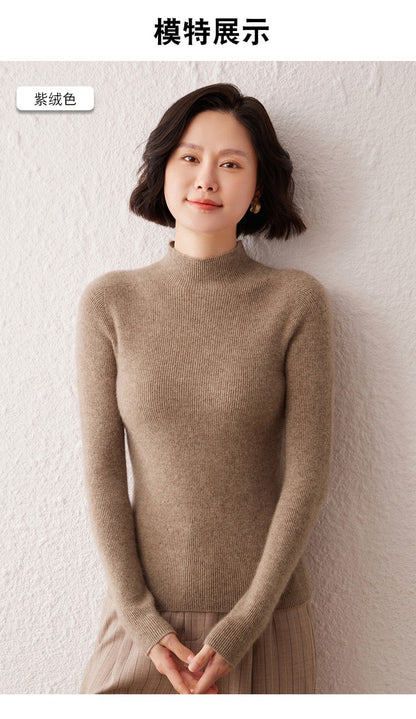 New women's sweater 100% pure cashmere high neck knitted pullover Korean version slim fit hot selling fashionable sweater