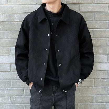 Men's Fashion Vibe Style Faux Suede Oversized Casual Jacket Autumn Streetwear Trendy Bomber with Premium Look