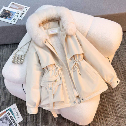 New in Women's Autumn Winter Fashionable Loose Hooded Jacket Solid Color Casual Thick Warm Zipper Parka Coat Clothes Tops