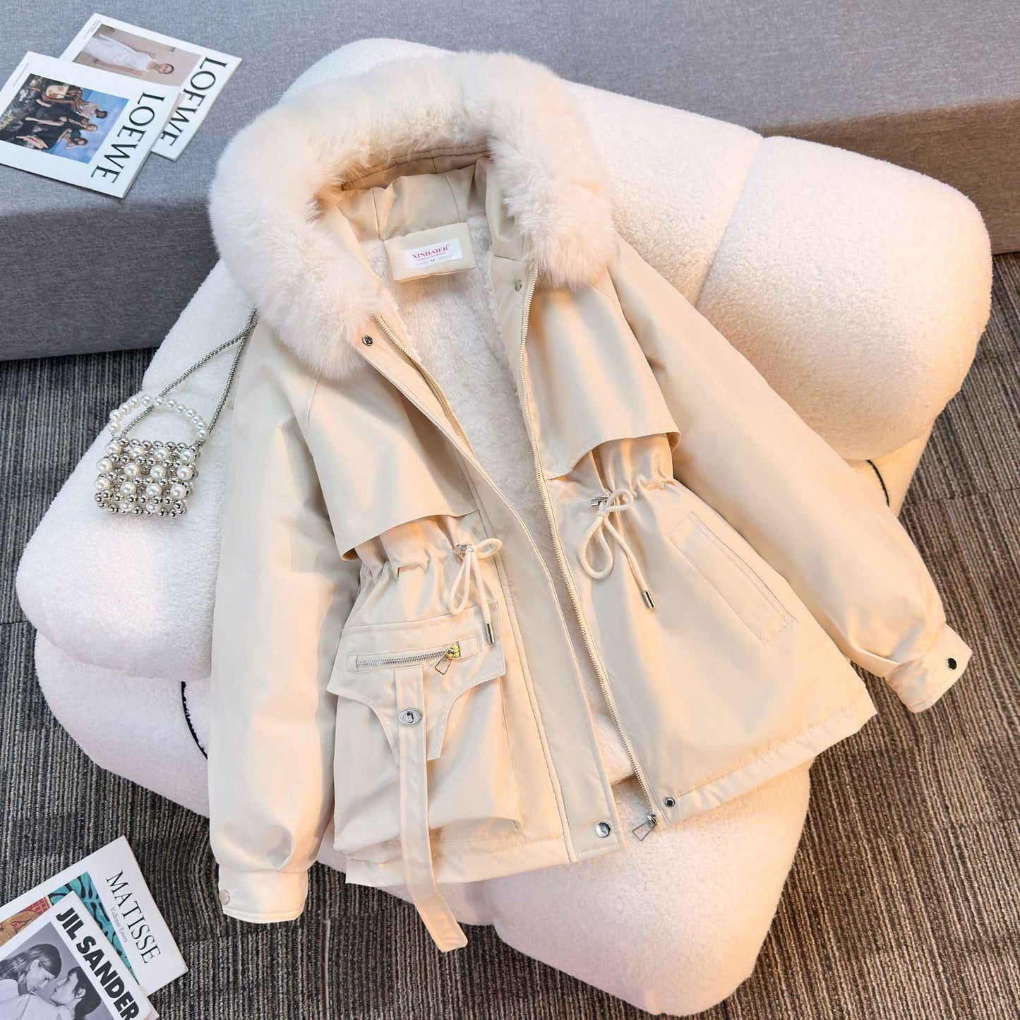 New in Women's Autumn Winter Fashionable Loose Hooded Jacket Solid Color Casual Thick Warm Zipper Parka Coat Clothes Tops