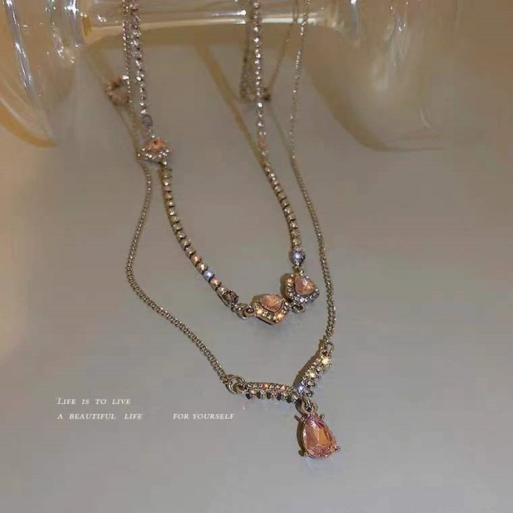 Colares com Pingente em Forma de Coração e Asas de Anjo Cor Prata Zircônia Cúbica 5A Estilo Minimalista Corrente na Clavícula Joias Femininas e para Meninas