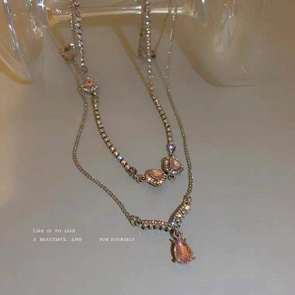 Colares com Pingente em Forma de Coração e Asas de Anjo Cor Prata Zircônia Cúbica 5A Estilo Minimalista Corrente na Clavícula Joias Femininas e para Meninas