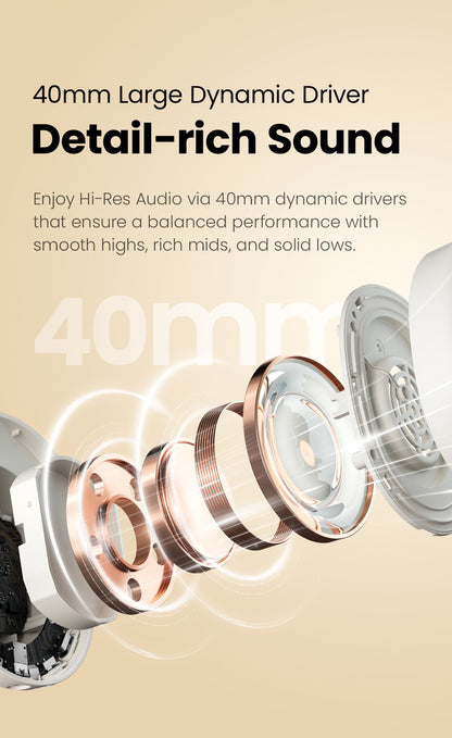 HAYLOU S30 Wireless Bluetooth 5.4 Headphones 43dB Adaptive Noise Cancelling Headsets 40mm Driver 80H Playtime Earphones