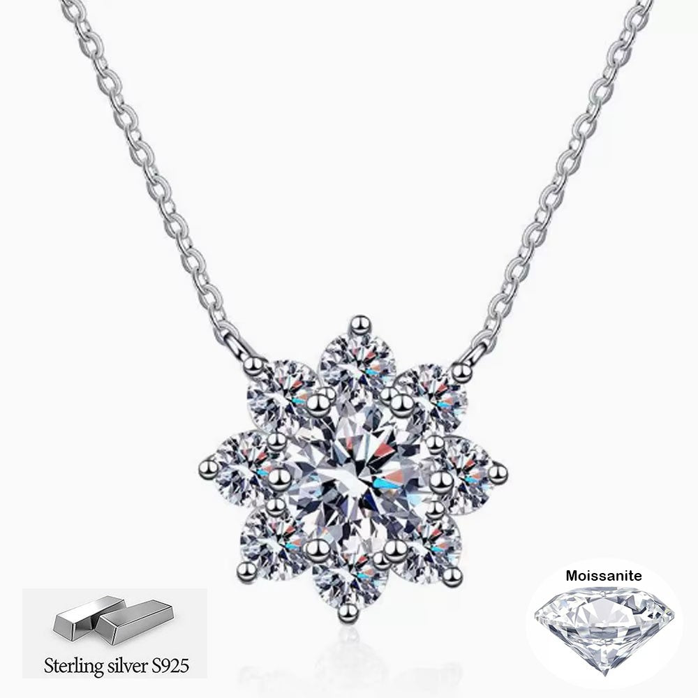 HHIOK GRA VVS1 Moissanite Sunflower Necklace S925 Silver Pendant Sparkling Diamond Ladies' Anniversary Exquisite Jewelry Gift