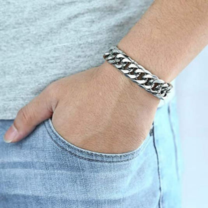 HNSP Stainless Steel LA Cuban Link Chain Silver Color Necklace For Men Jewelry 8/10/12/14MM Width Hip Hop Punk Accessories
