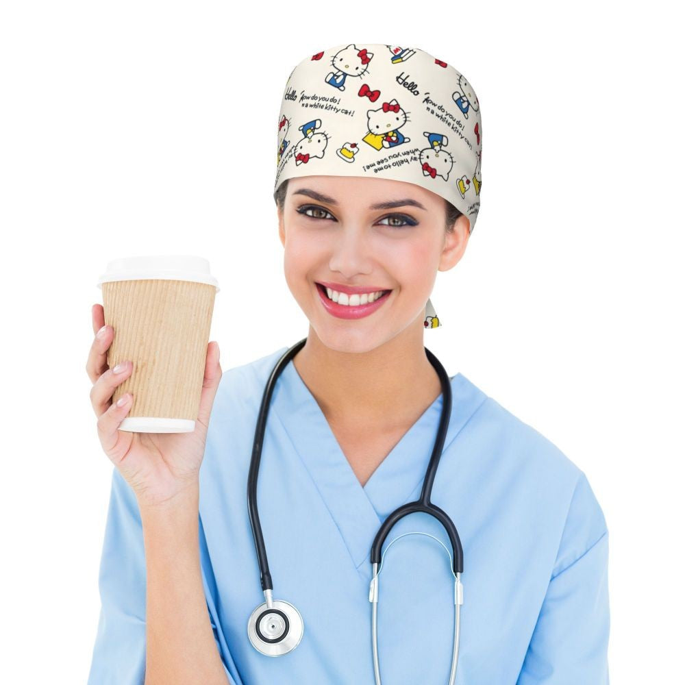 Custom Hello Kitty Medical Staff Scrubs Hat Women Men Cartoon Chara For Chef Hat Scrub Caps