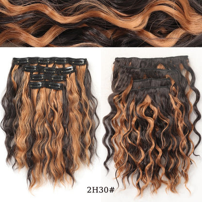 short curly Synthetic Burgundy 4-piece set of water ripple hair extension wig clip in woman's clip hair accessories hairpiece