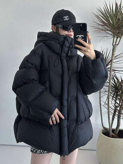 Winter New Puff Down Jacket Female Thickened White Duck Down Warm Coat Women Medium-length Loose Solid Thick Hooded Overcoat