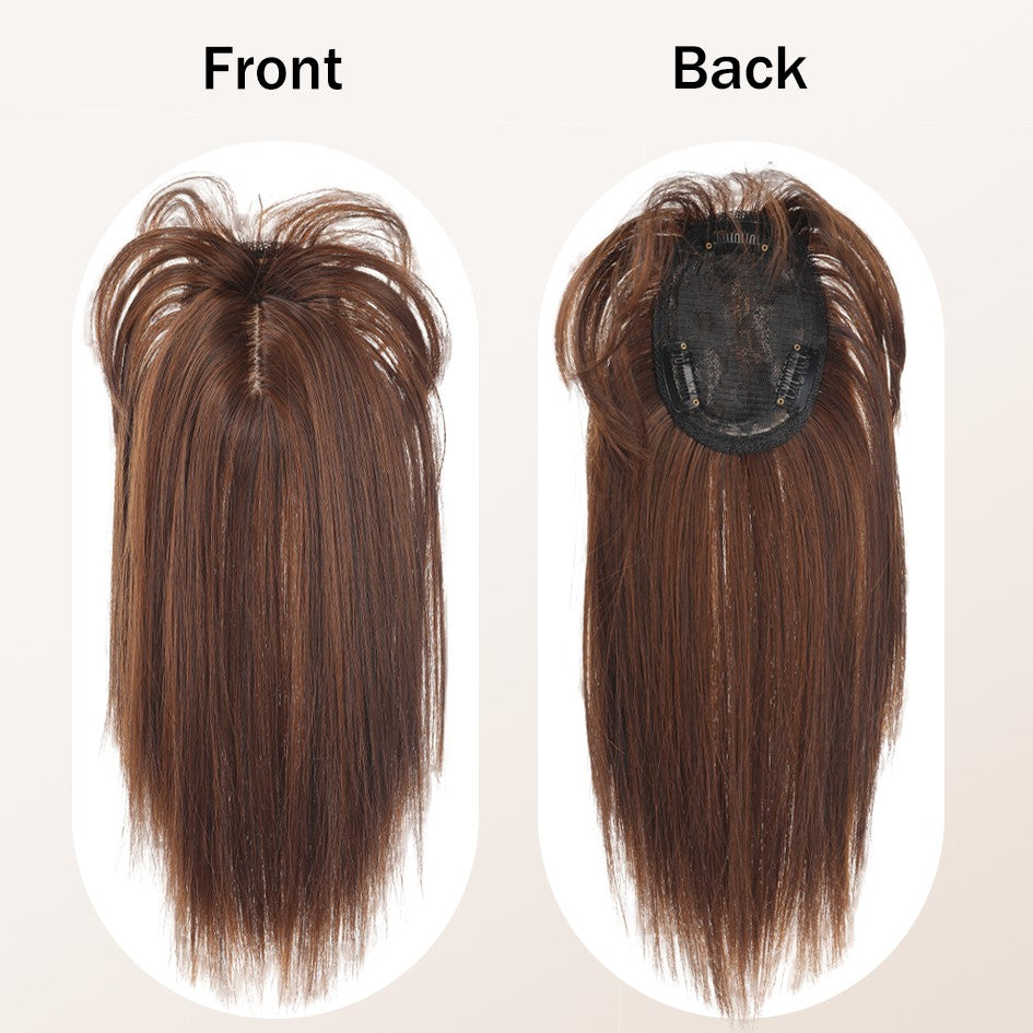 Franja sintética feminina de 25 cm/35 cm, lisa, aplique de cabelo topo, três presilhas, peruca preta/peruca marrom/peruca bege/peruca cáqui